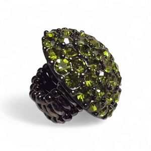 Vintage Citron Green Dome Stretch Ring, Metallic Graphite Black Stretch Band